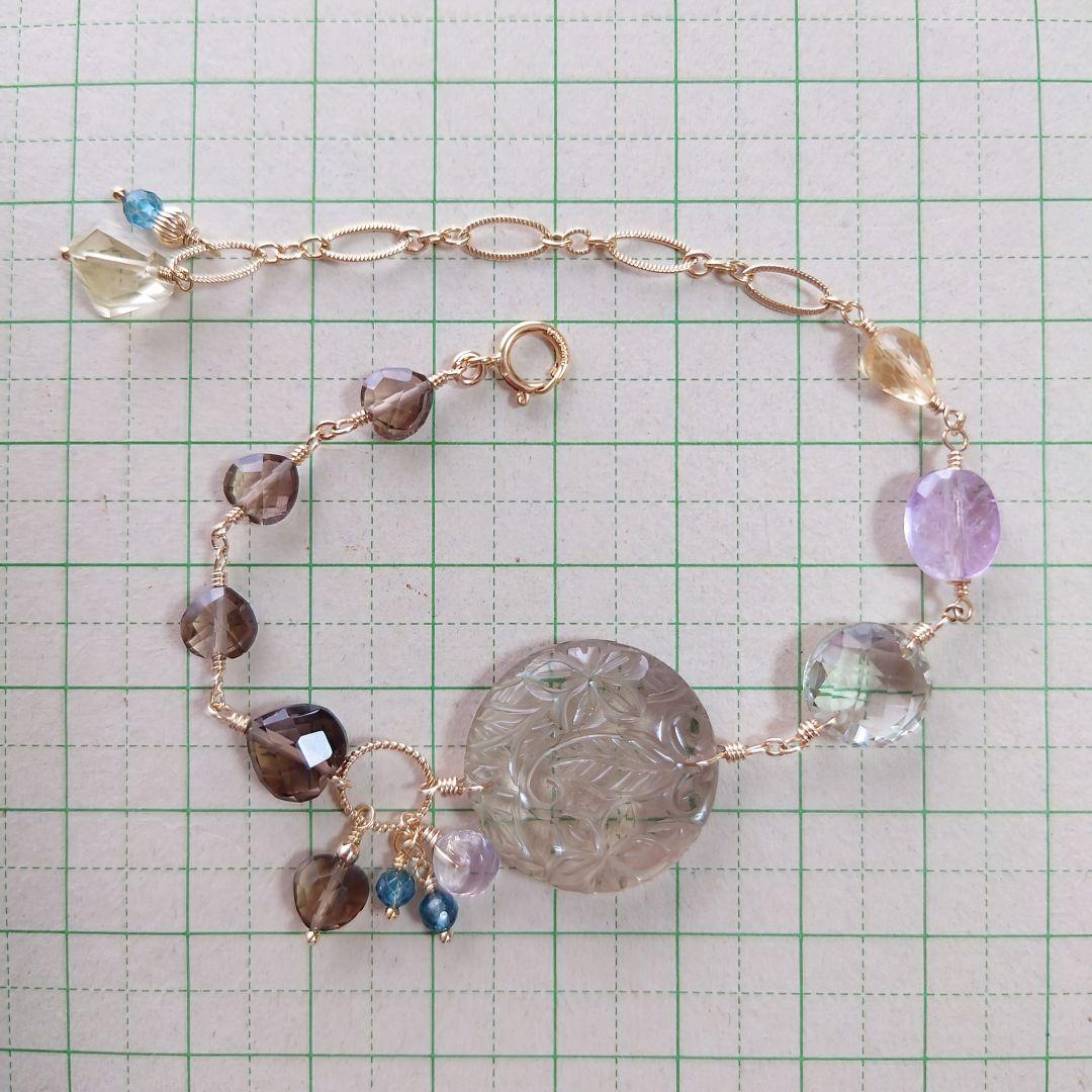 ℕページ】14Kgf❩ 素敵✧*タンブルカービングアメジストのブレスレット