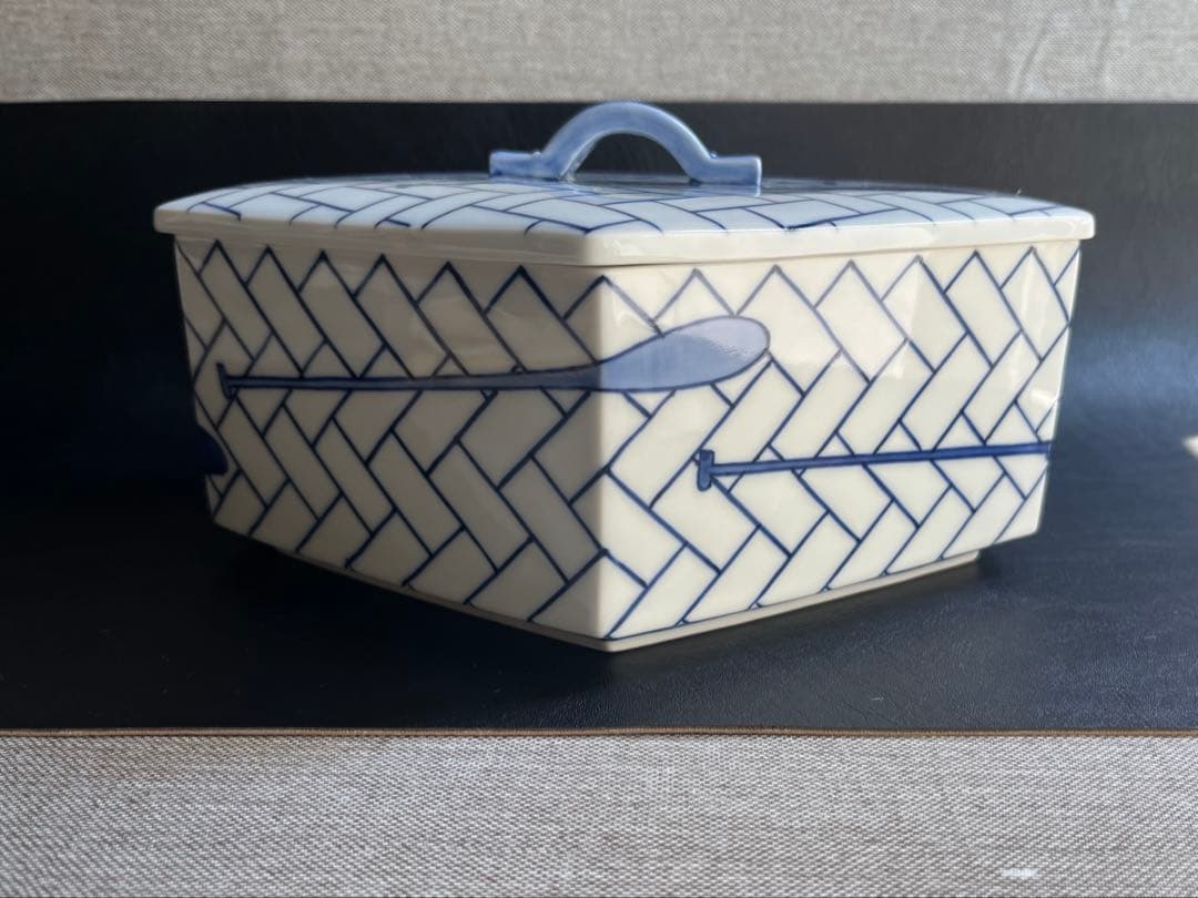 紫翠窯 西村徳泉 作 染付　櫂の絵　食籠