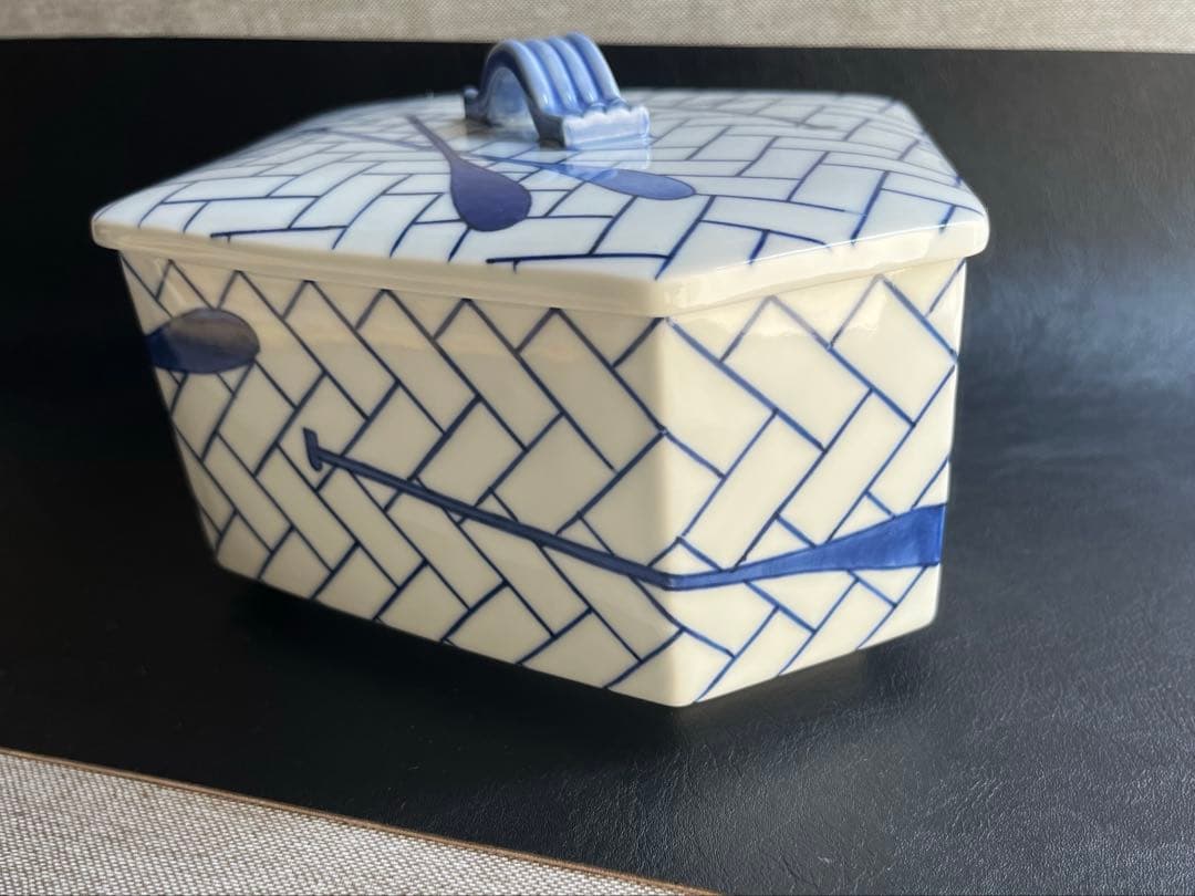 紫翠窯 西村徳泉 作 染付　櫂の絵　食籠