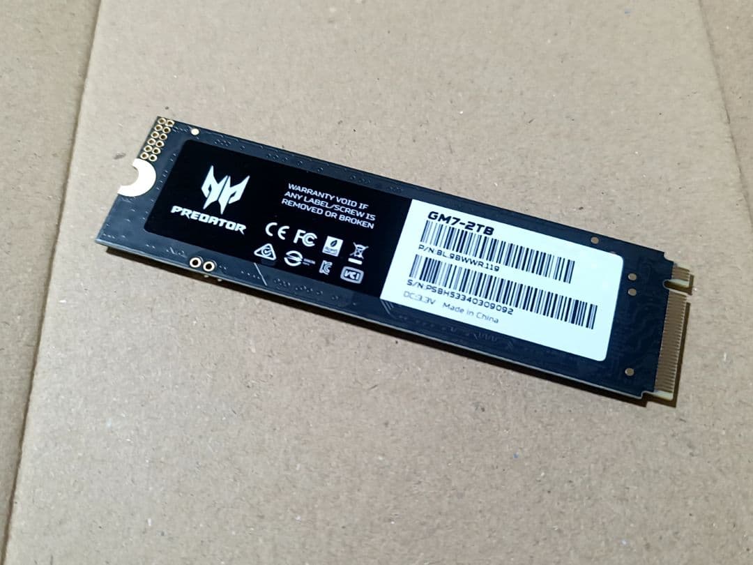 Predator GM7 M.2 SSD2TB PCIe Gen4 DRAMレス