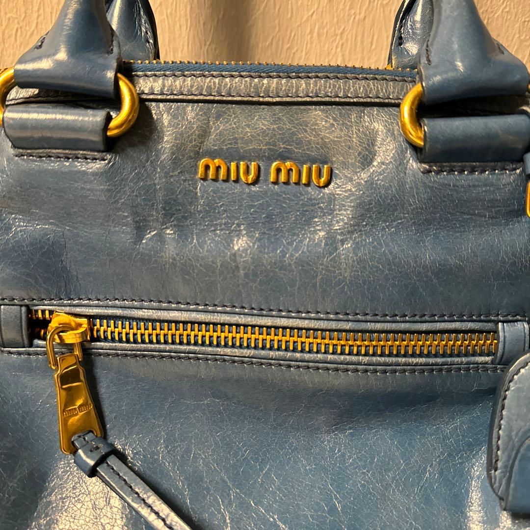 miu miu ハンドバッグ 青 レザー