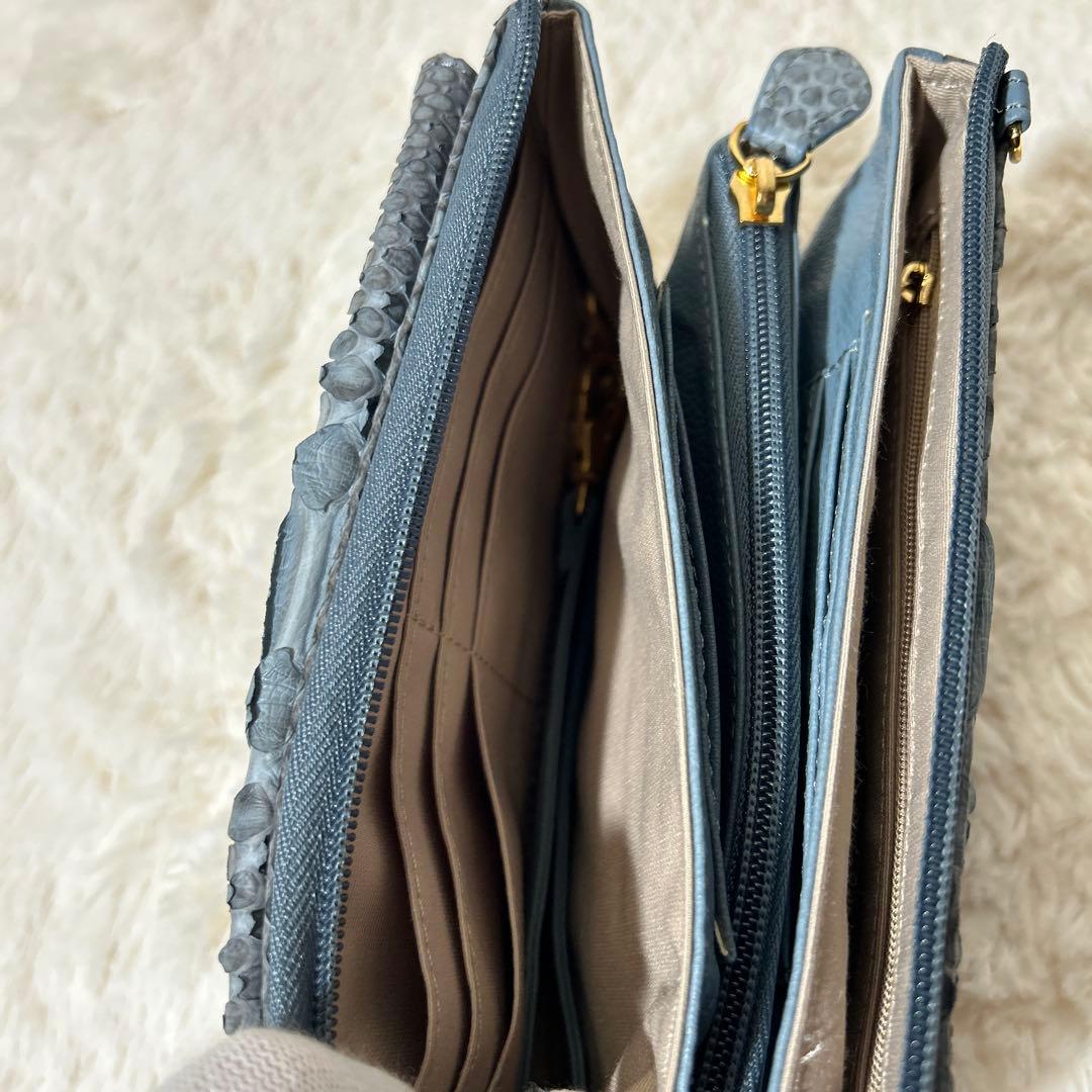 【PYTHONSKINGENUINE】高級素材パイソン　ショルダー 長財布