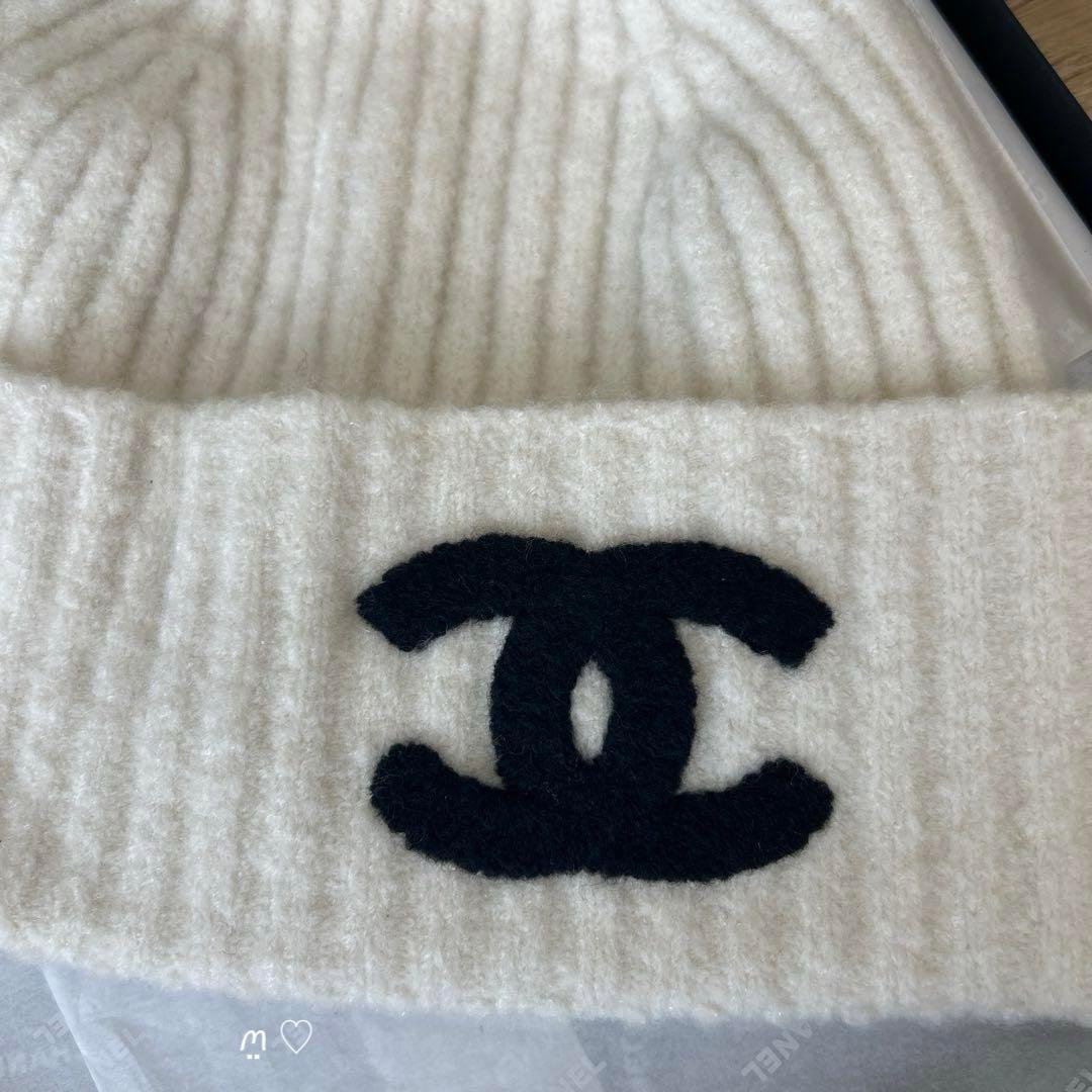 CHANEL　シャネル　カシミヤシルク　ココマークニットキャップ　ビニー帽子