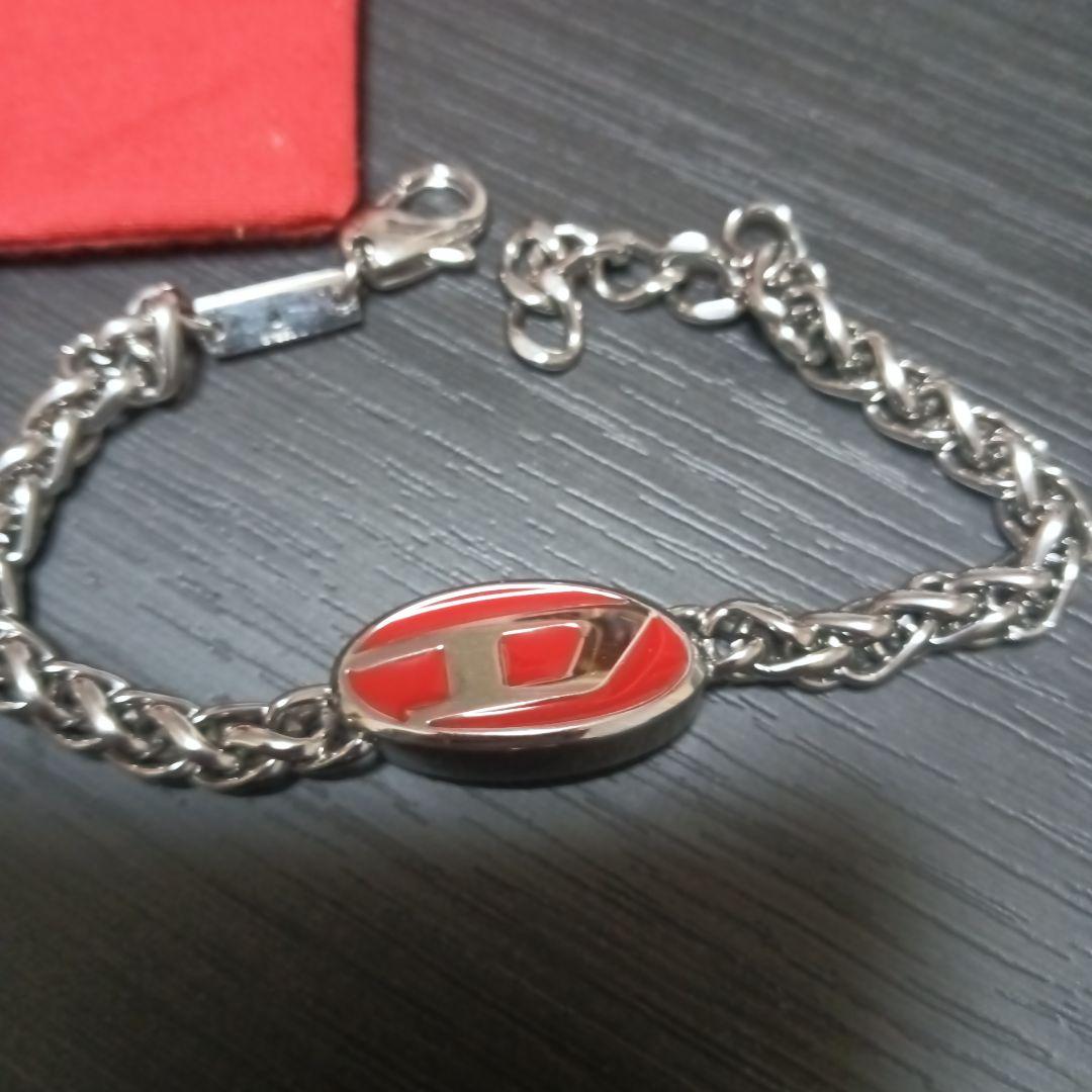 DIESEL ディーゼル レッド チェーンブレスレット ステンレス