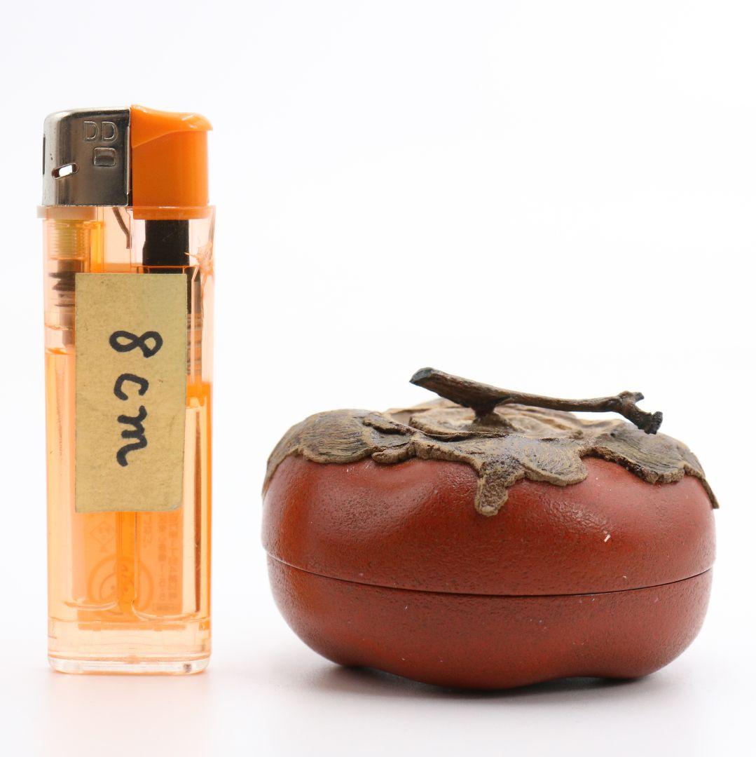 川岸充雅作 輪島塗乾漆 柿香合 茶道具 共箱共布　V701　NT7