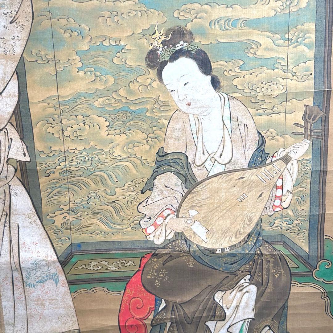 2108様感謝‼️真作　妙なる音色‼️狩野渓雲来信「琵琶仙女」掛け軸　美人画落款署名