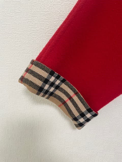 美品 バーバリー 希少赤 ダブルブレスト コート タータンチェック