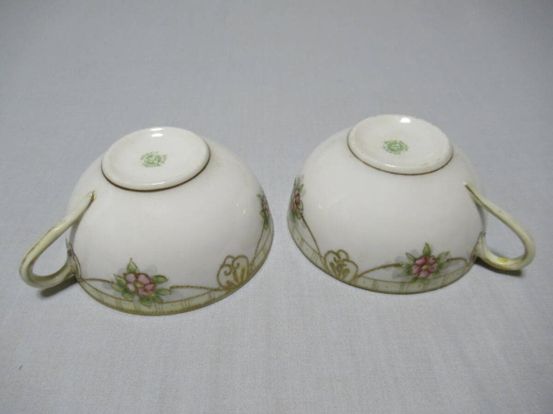 極希少美品 大正時代米国向け◆オールドノリタケ 金彩花柄 カップ&ソーサー 2客