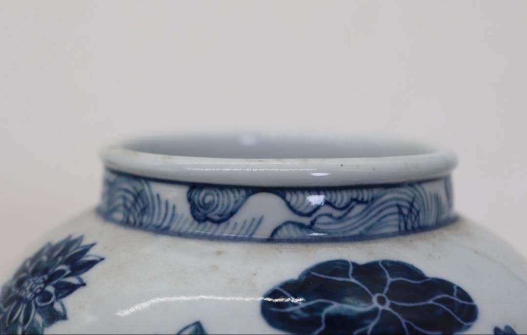 中国　青華釉裏紅　魚紋壺　送料込み251008