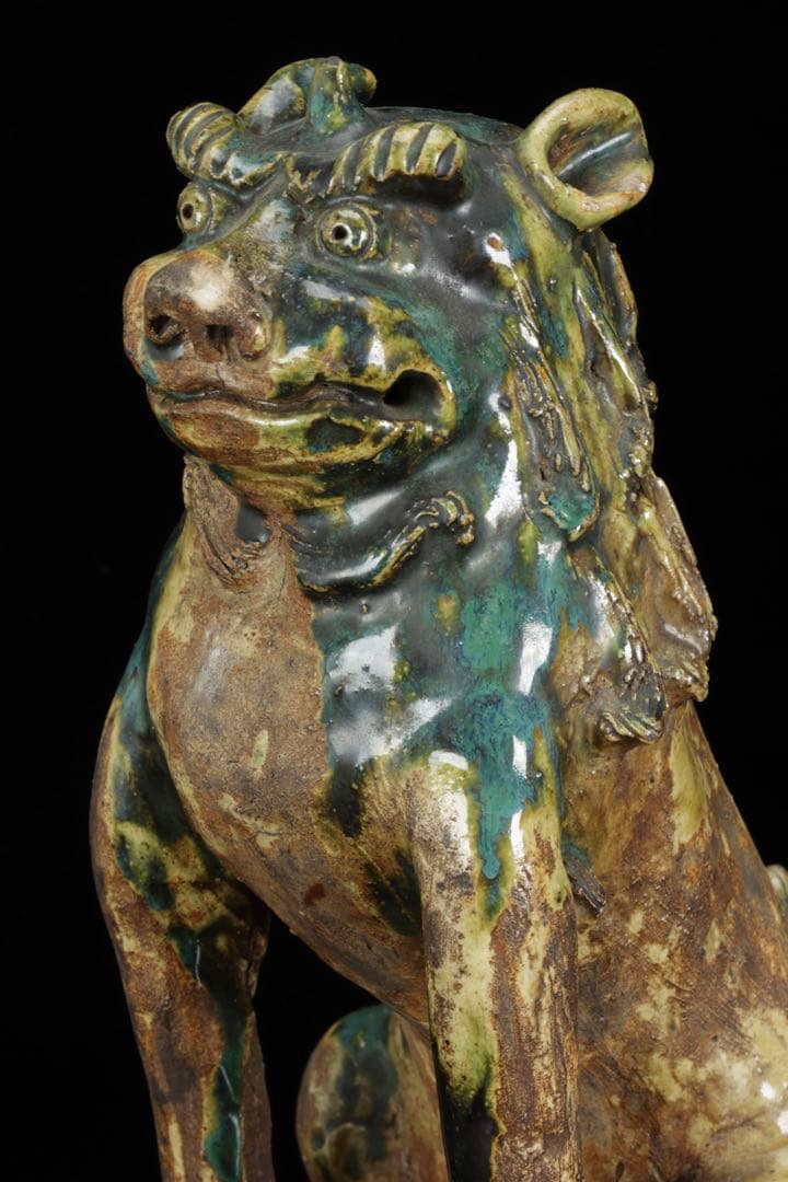 江戸期名陶 【加藤春岱】 瀬戸焼 特大狛犬 阿吽 一対 桐箱 獅子 古美術 骨董