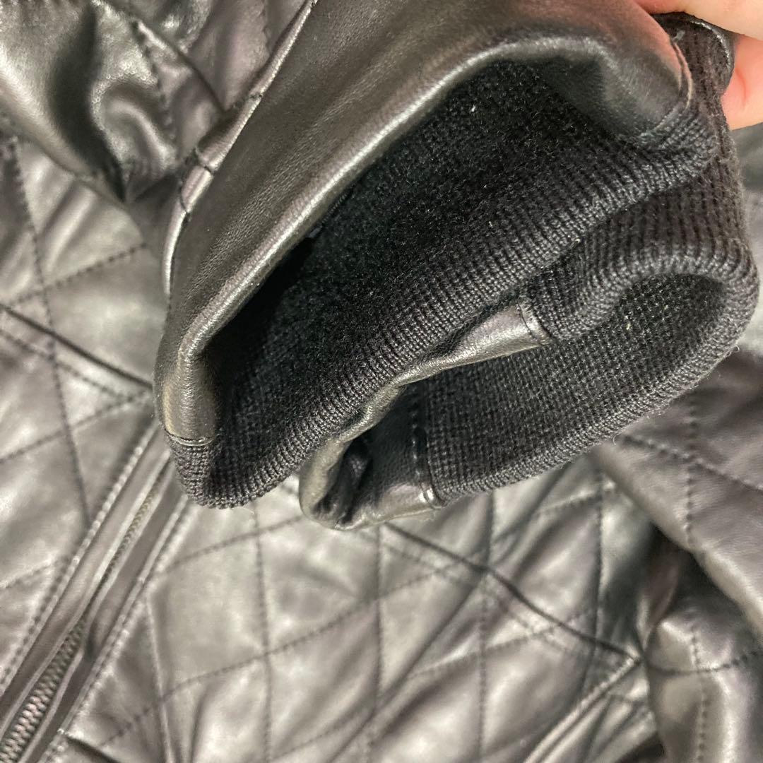 極美品　EMMETI ライダースジャケット　シングル　羊革　キルティング　46