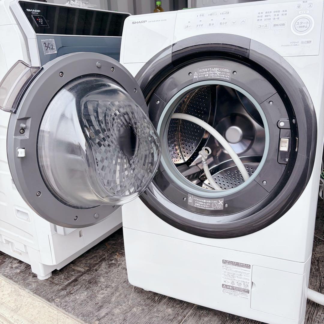 運搬取付無料！クリスタルホワイト純正シャープドラム電機洗濯乾燥機！完動品超美品！