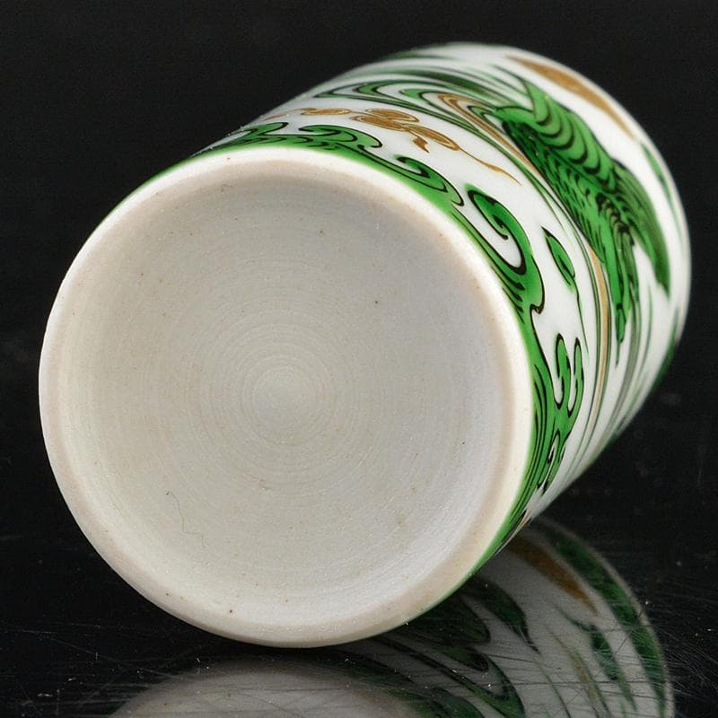 茶道具　三浦篤造　色絵緑彩　鴛鴦文　茶巾筒　共布共箱　V　R5562