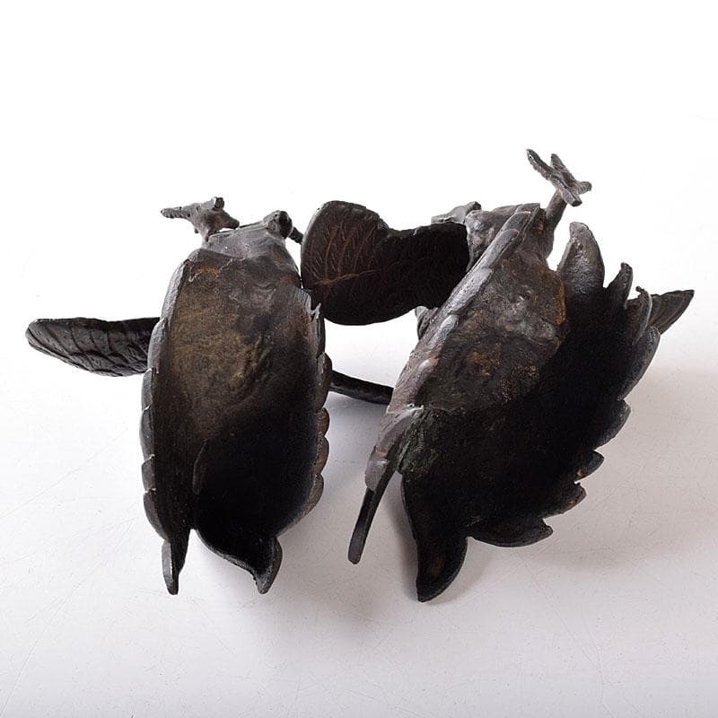 中国　古銅　鳥　置物　一對　C　7581