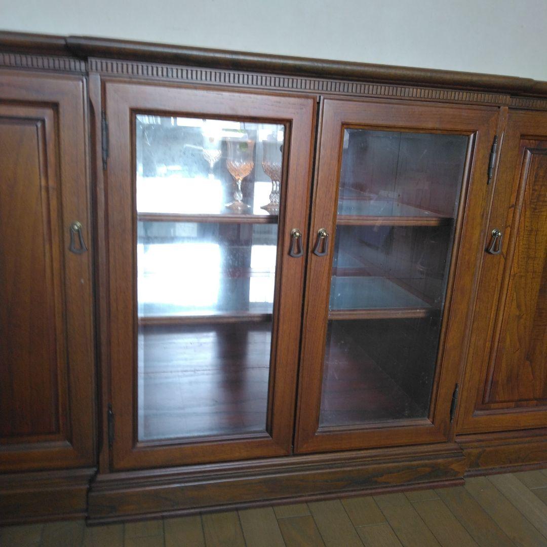 アンティーク 木製ガラス扉キャビネット サイドボード