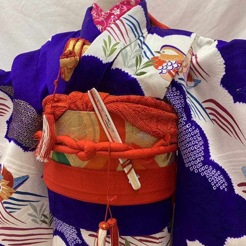 512ag64帯揚げ帯締め□七五三 七歳 女児 着物&袋帯 鴛鴦 絞染め