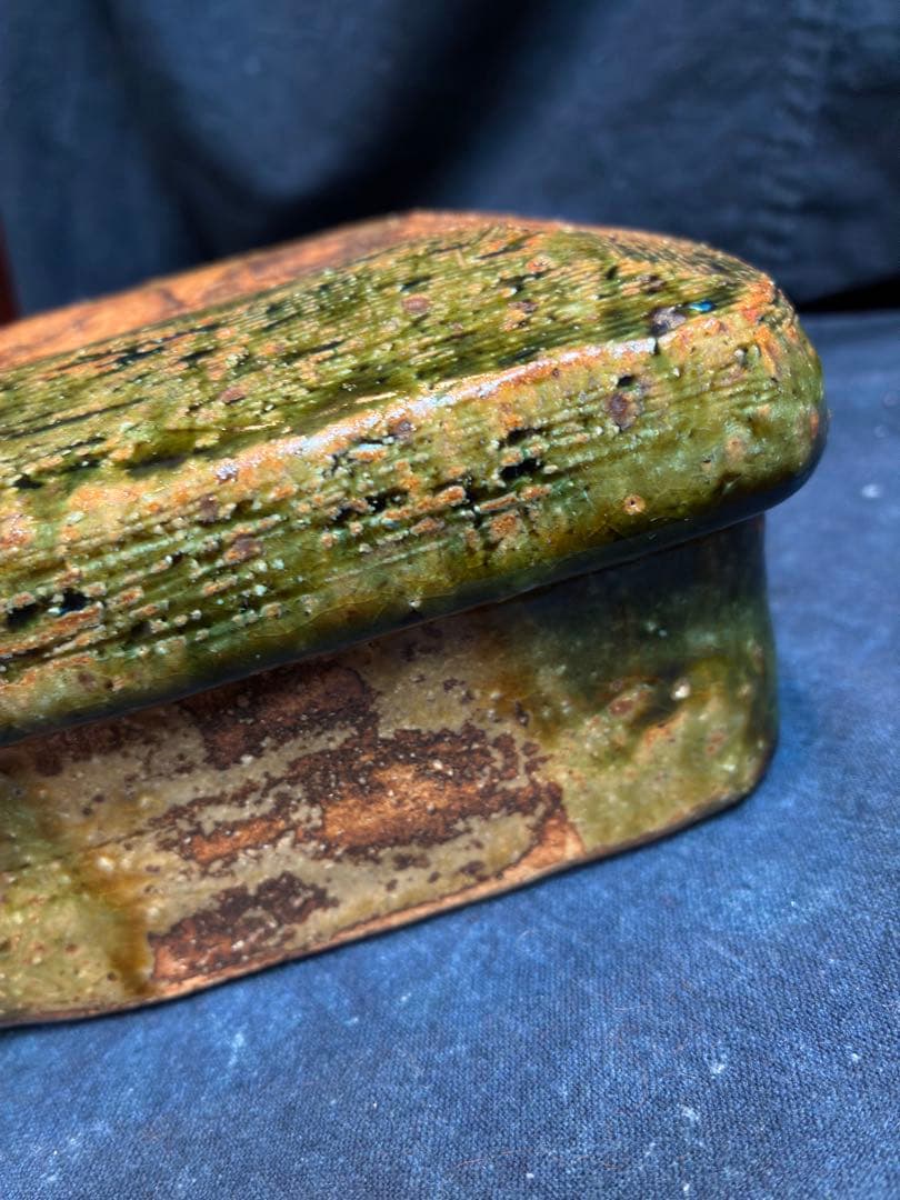 岩井窯　山本教行　蓋物　菓子器　織部釉　傷無 15×15センチ×高さ7センチ