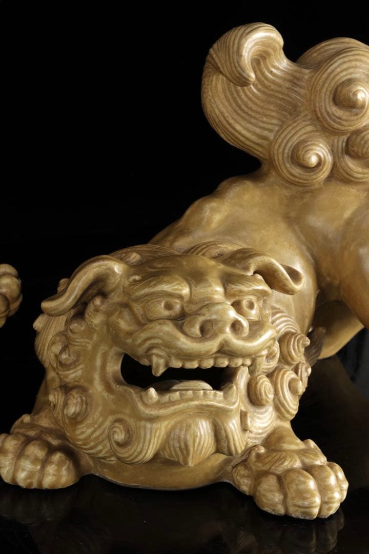 九谷焼 玉獅子 双獅子置物 一対 共箱付 24cm 唐獅子 狛犬 古美術 骨董品