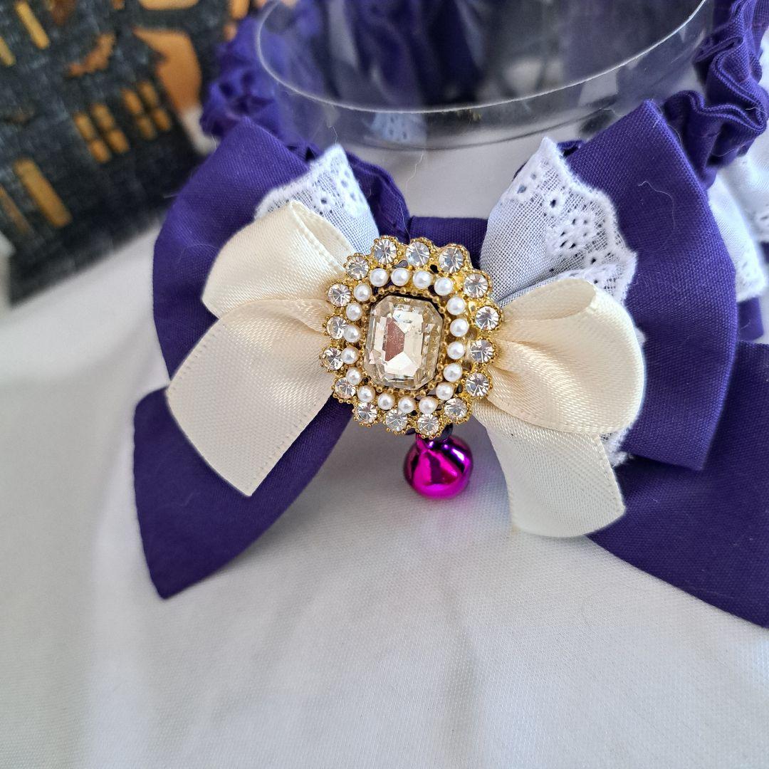 短毛シュシュ、ハロウィン(パープル白レース)わんちゃん猫ちゃん用