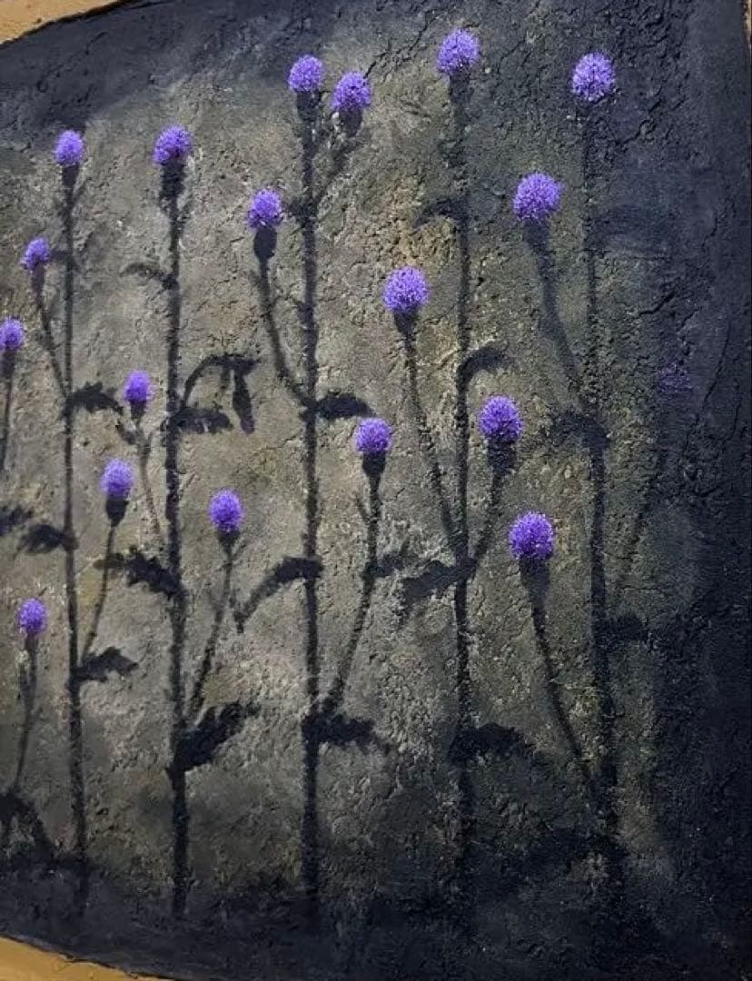 (F10号)香月泰男 【あざみ】裏シール/肉筆/表裏にサイン有り/砂画