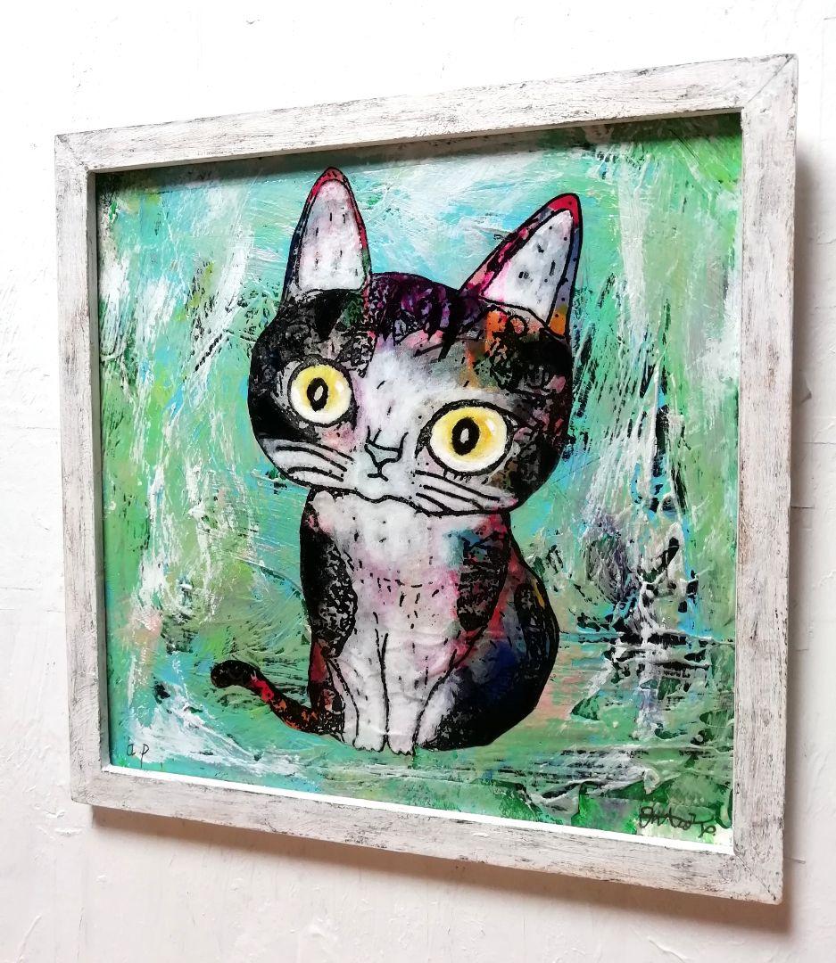 額付き銅版画応用絵画　title「ひらめき猫」アップグレード