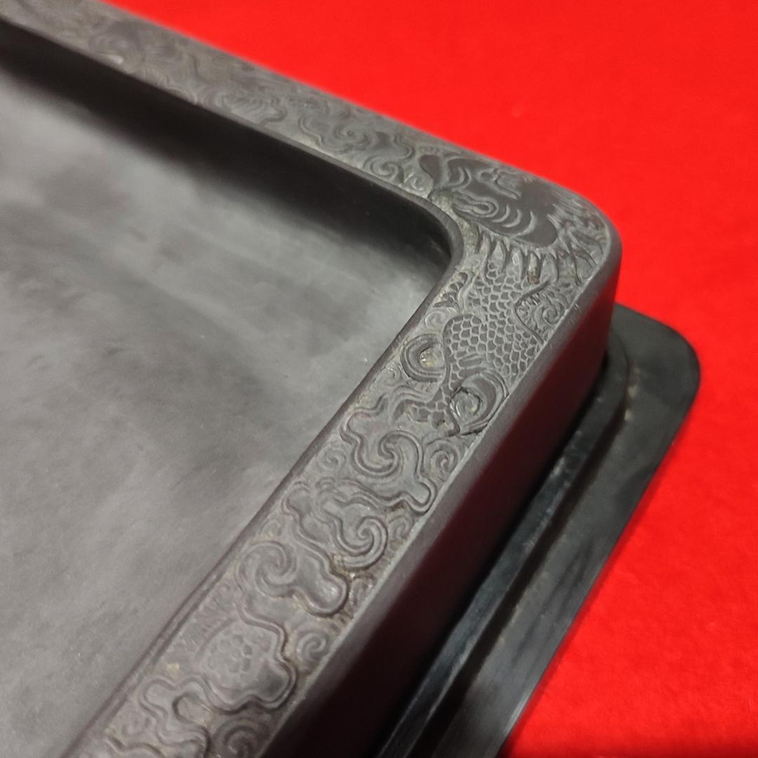 龍彫刻端渓硯 / 乾隆 小山 鄒一桂 / 清朝唐物中国書道具文房四宝 / 箱付