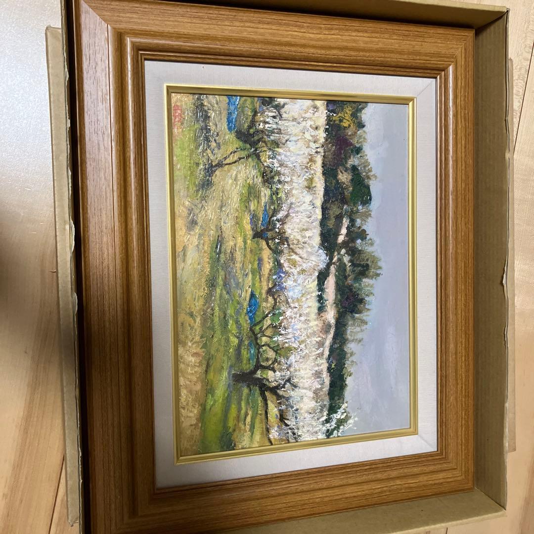 風景画 油彩画 木製フレーム 約50x40cm