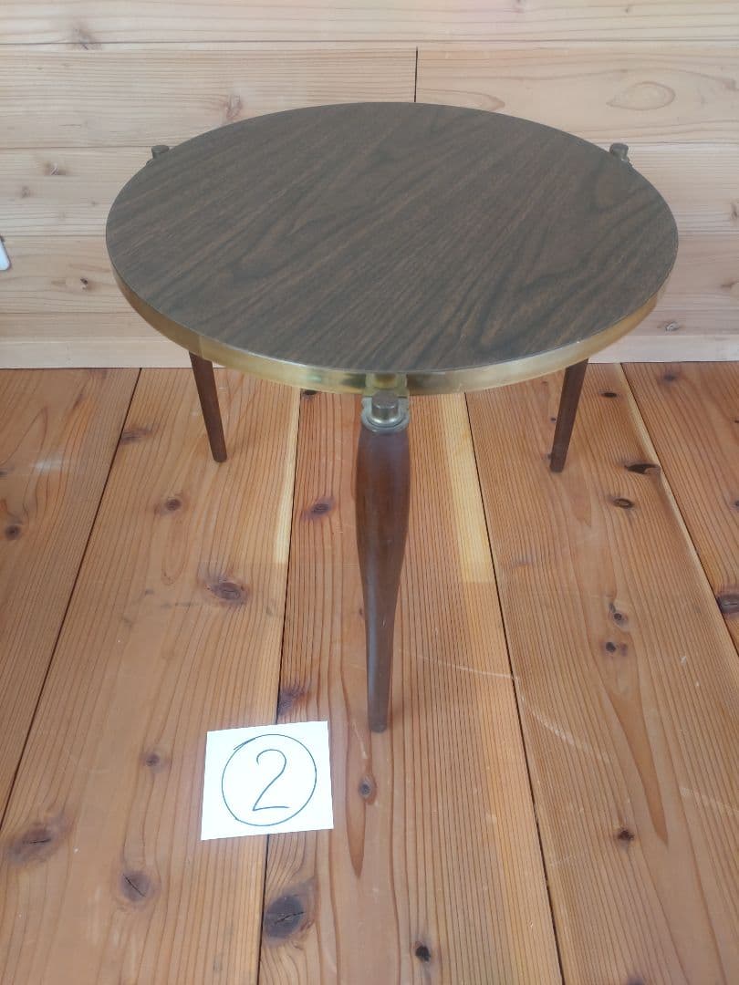 スタッキング丸テーブル　3脚セット　メラミン化粧板　昭和レトロ