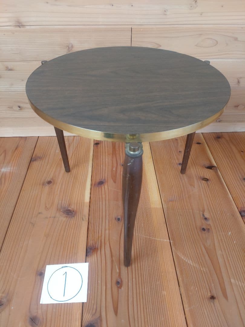 スタッキング丸テーブル　3脚セット　メラミン化粧板　昭和レトロ