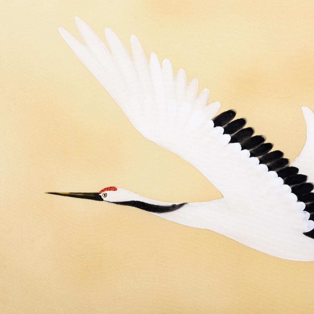 F10　肉筆水彩　日本画　『鶴』　高級木製額縁付属　外寸約713×638mm