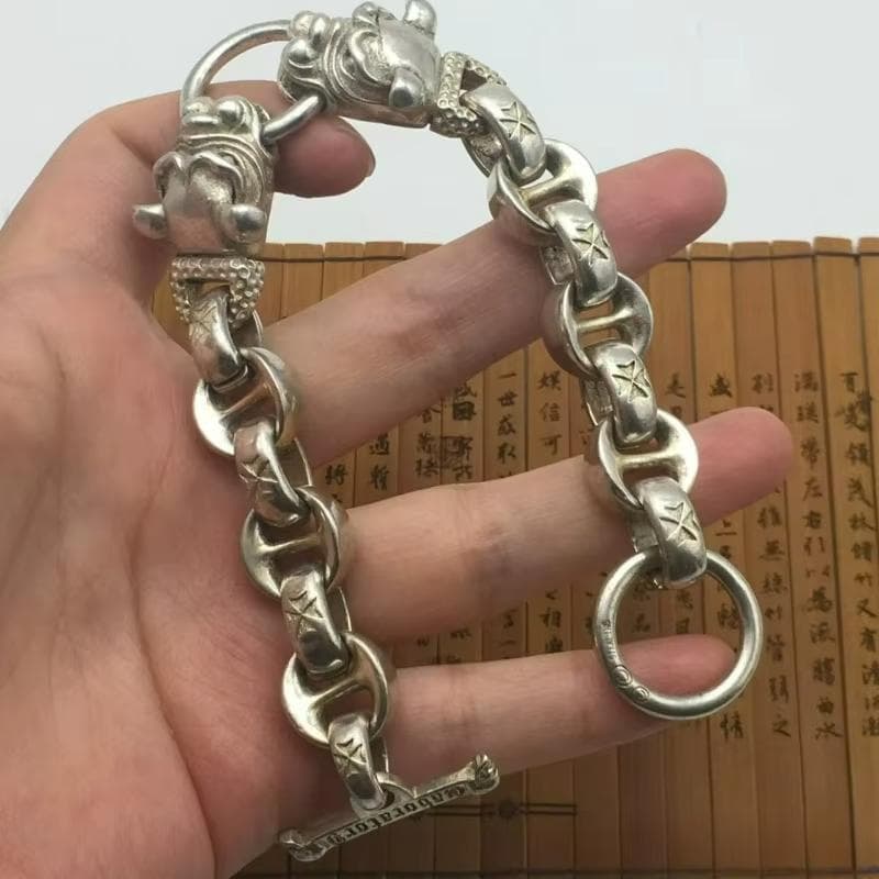 ★シルバー925 ダブルブルドッグ ヴィンテージチェーンブレスレット