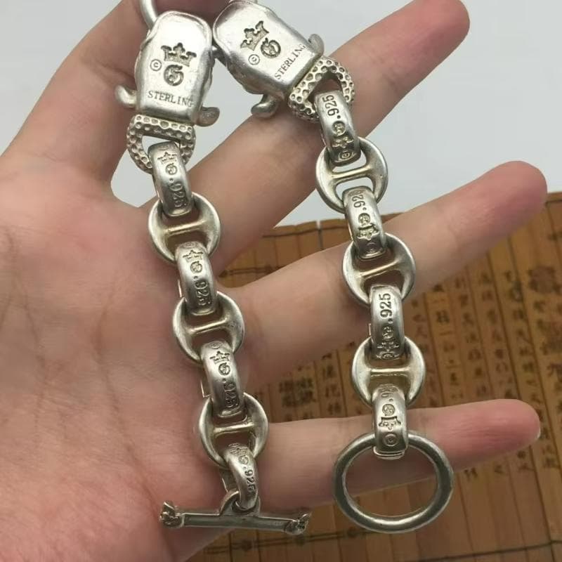 ★シルバー925 ダブルブルドッグ ヴィンテージチェーンブレスレット