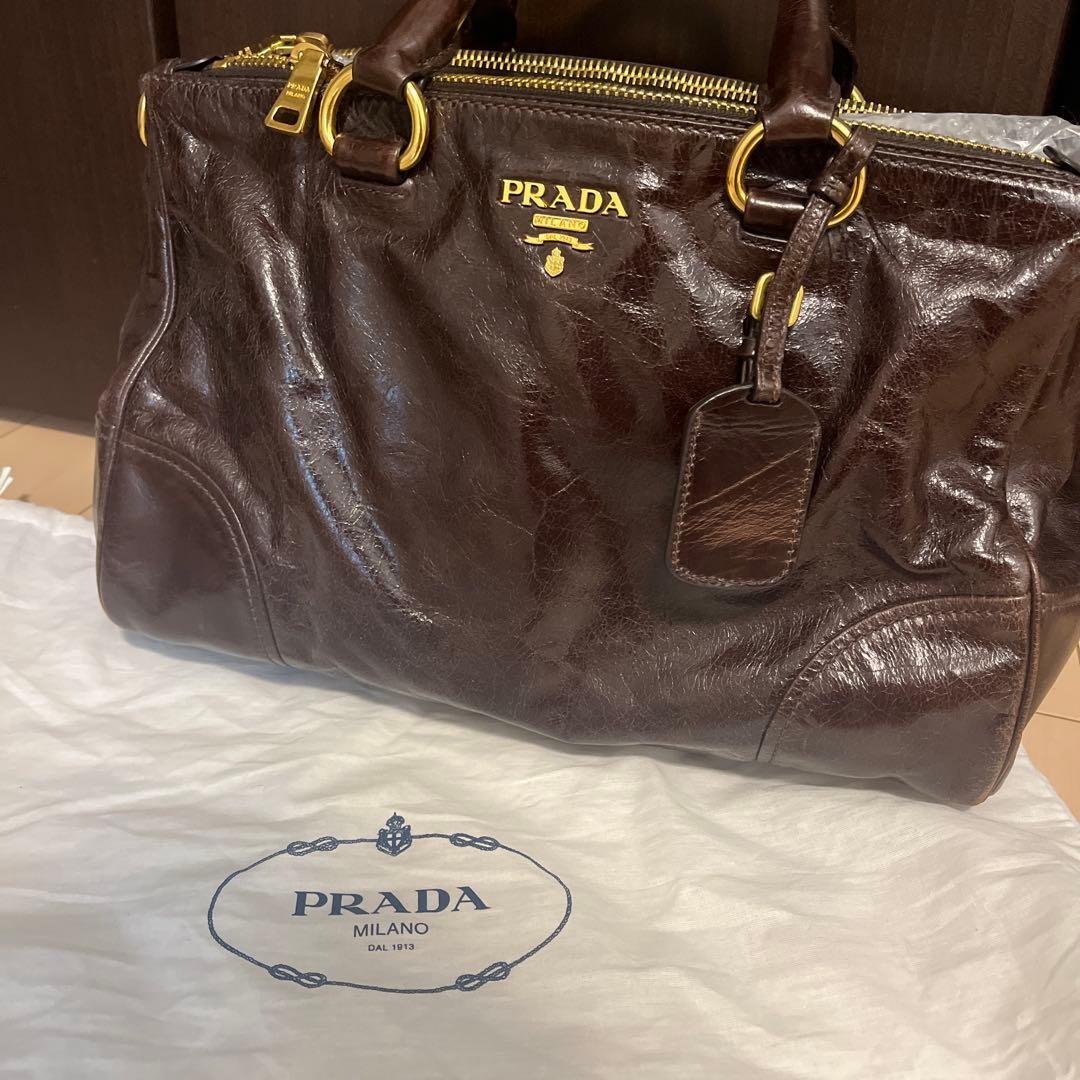 PRADA レザー　バック　ブラウン　焦茶　トートバッグ
