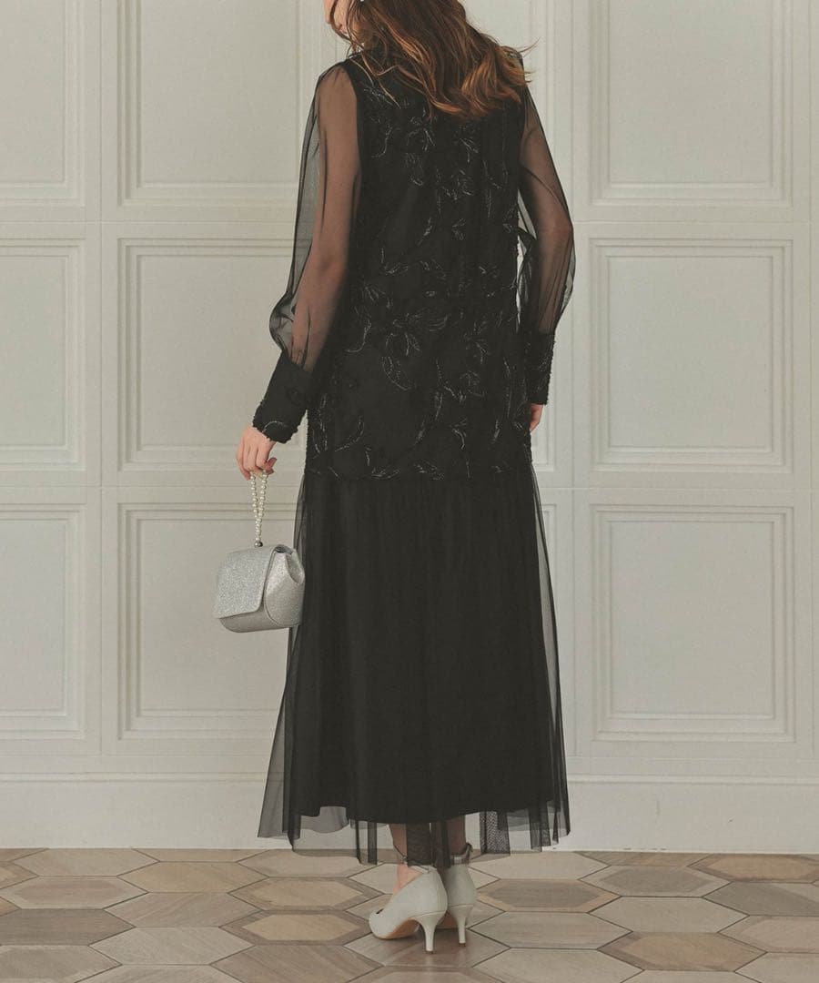 7★新品★La cadence　フェザーフラワーチュールドレス　ブラック　M