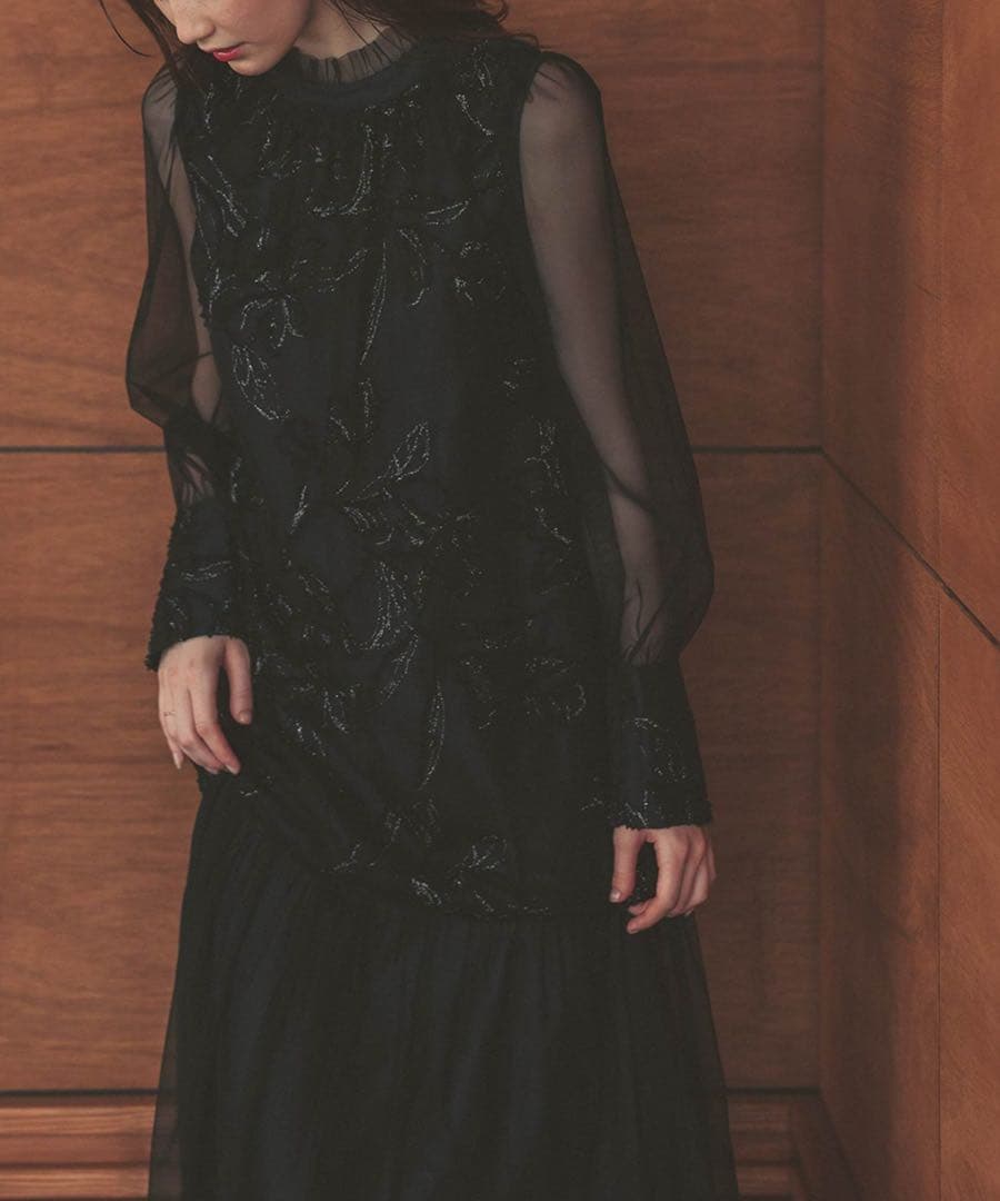 7★新品★La cadence　フェザーフラワーチュールドレス　ブラック　M