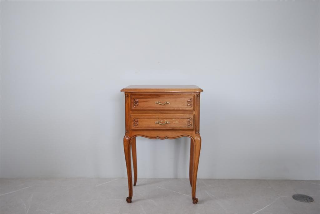 フランスアンティーク猫脚ナイトテーブル/木製キャビネット机飾り棚(82-195)