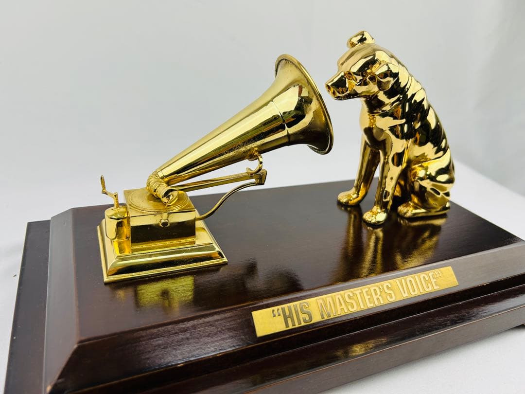 VICTOR ニッパー犬 ゴールド 蓄音機 創立50周年 置物　ガラスケース付き