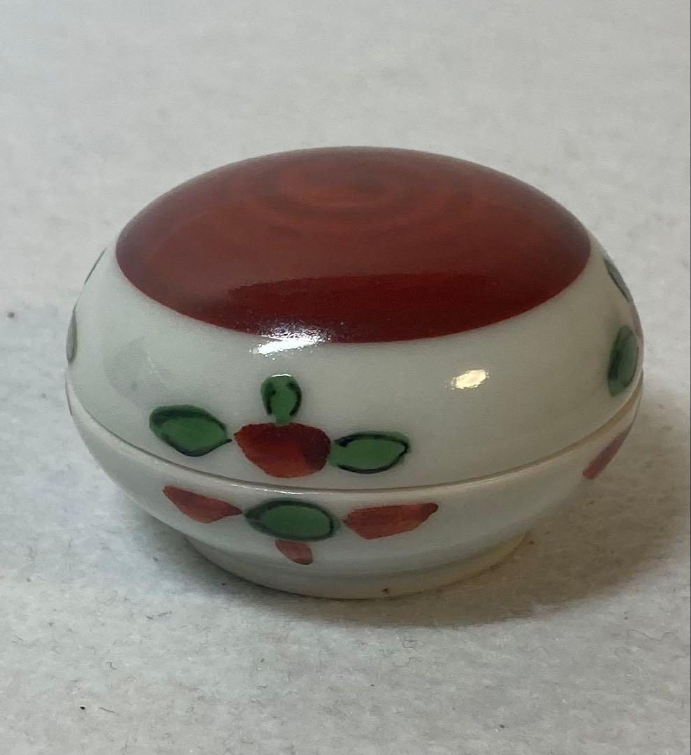 B412h「赤画 香合」清風与平造　共箱　京焼　湖山清風