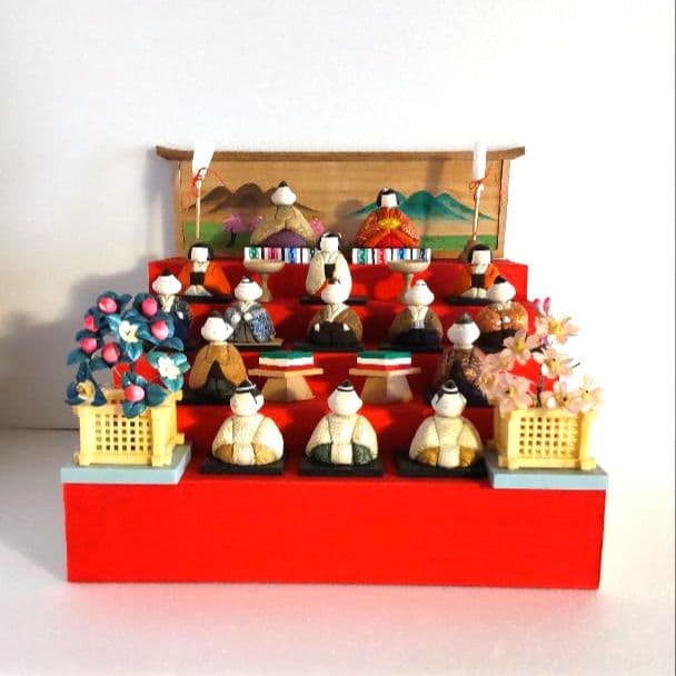 【昭和レトロ】風月雛　雛人形　豆雛　木目込み十五人飾り