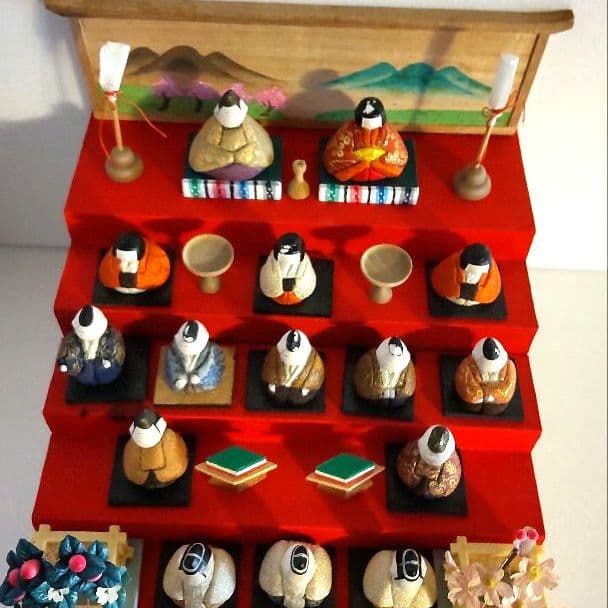 【昭和レトロ】風月雛　雛人形　豆雛　木目込み十五人飾り