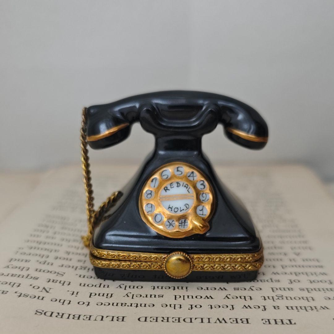 リモージュボックス　レトロ黒電話　　フランス製小物入れ　陶器