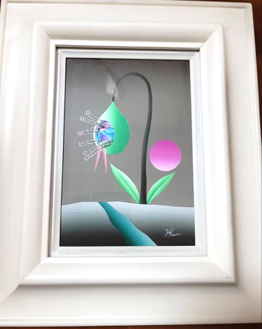 久里洋ニ　絵　アクリル　原画　本物　「花の実の中から女の子」　31.5×38cm