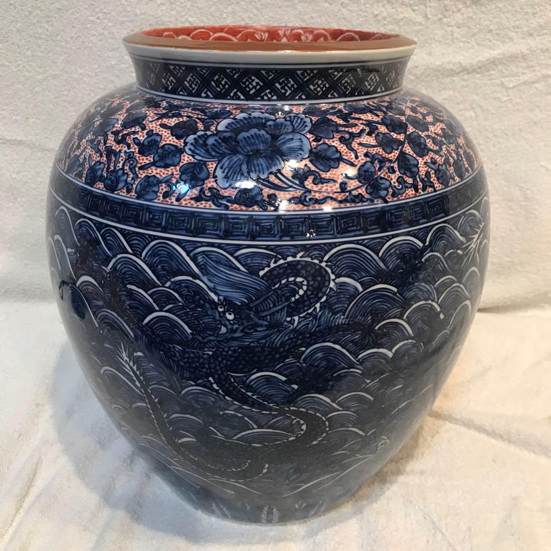 京焼/青華龍の緻密な絵付けの壺/定価120万円/存在感抜群/華のある壺！