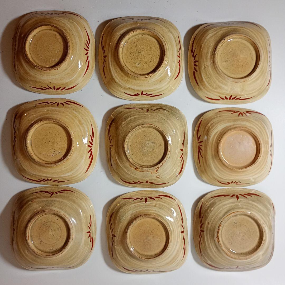 萬古焼　色絵粉彩手写花文皿九客