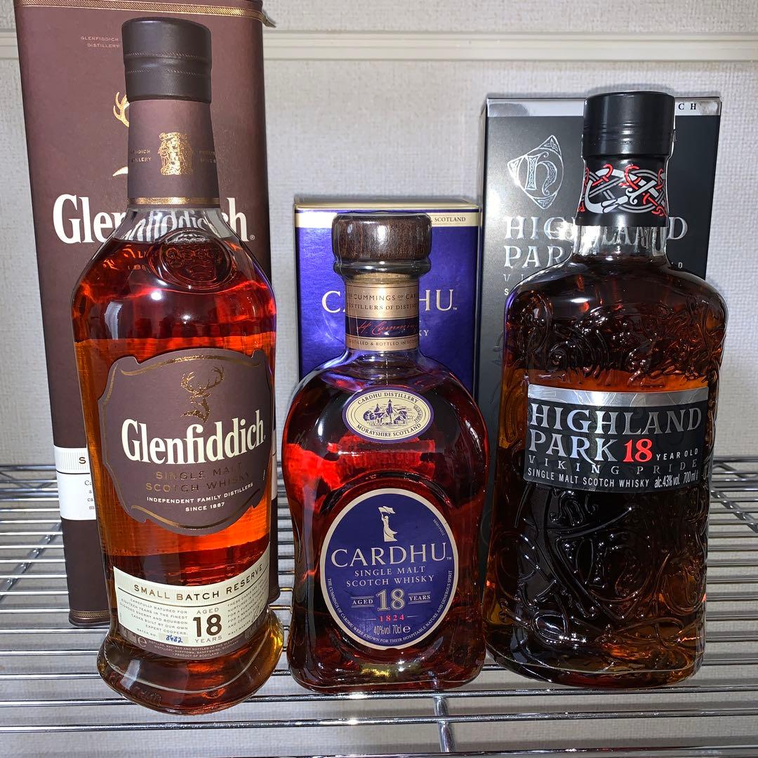 ウイスキー３本セット　グレンフィディック　カーデュ　ハイランドパーク　18年