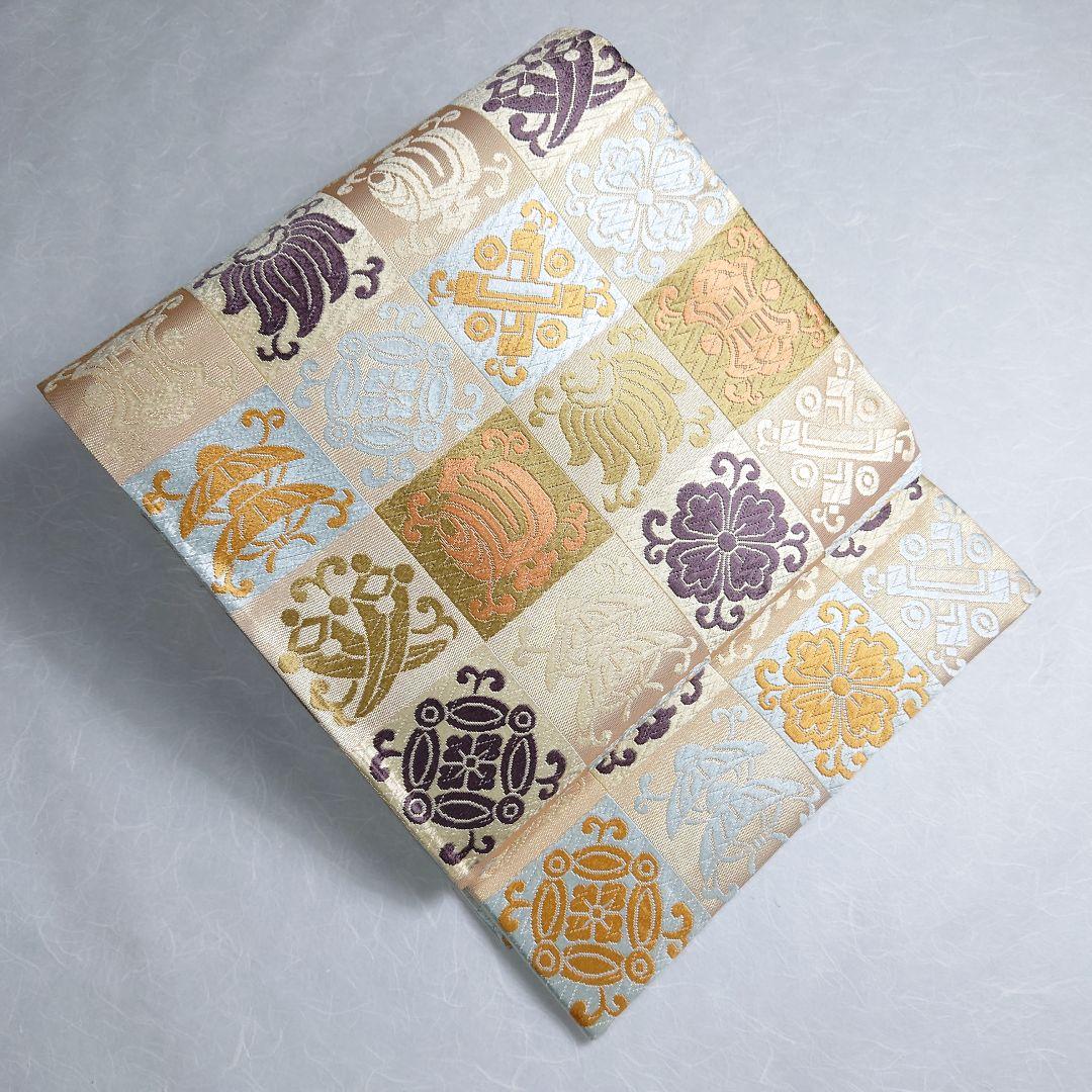 正絹 袋帯 六通柄 河合美術織物謹製 市松 宝づくし 極上 逸品 未使用品