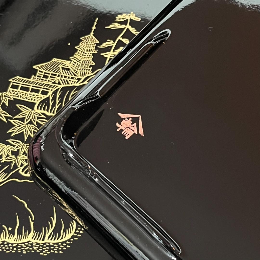 【蔵出し】懐石御膳 輪島塗 二度塗 美術漆器 沈金楼閣山水の図 10客 未使用品