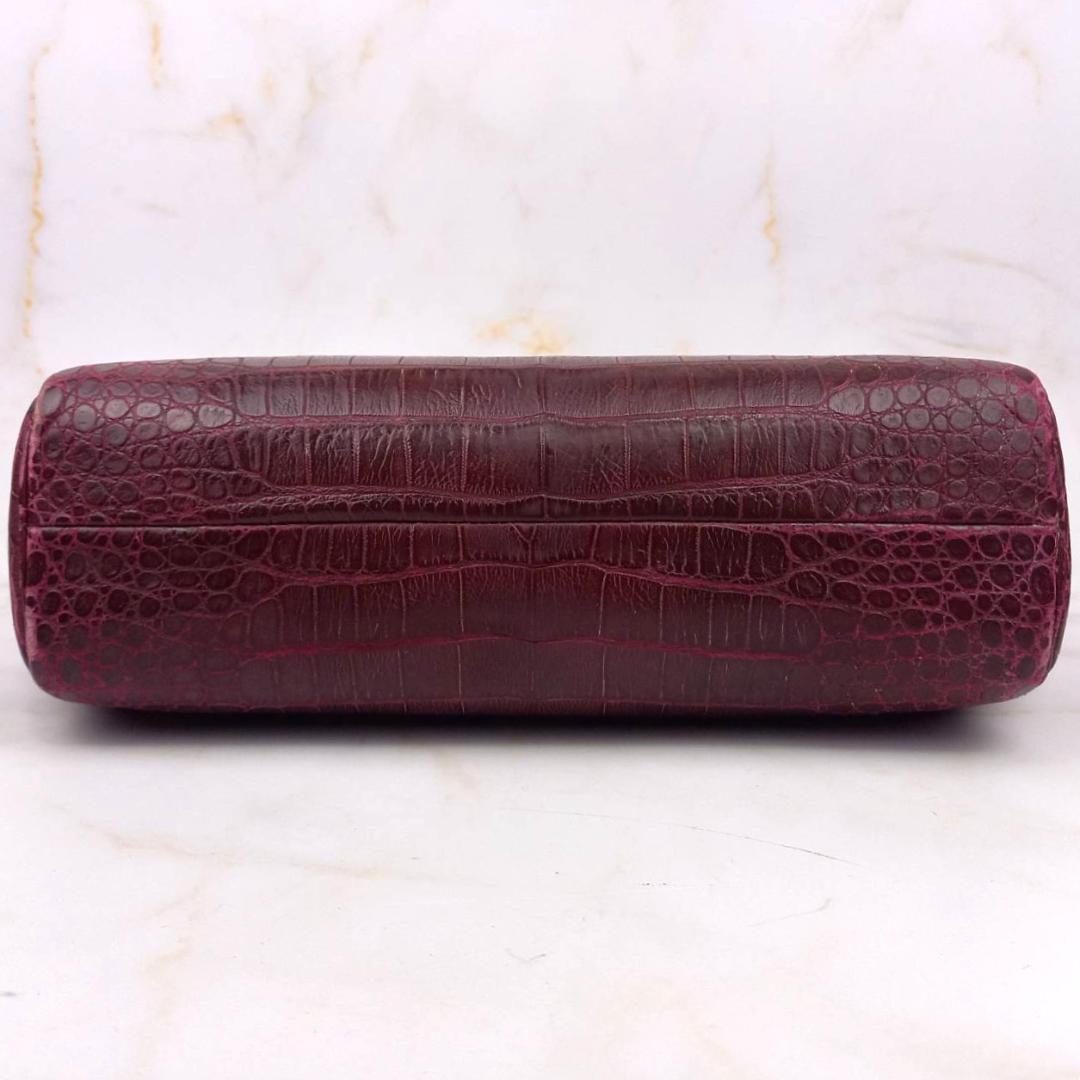 ✨希少✨ハマノ サンピエトロ　リアルクロコ ハンドバッグ ボルドー がま口