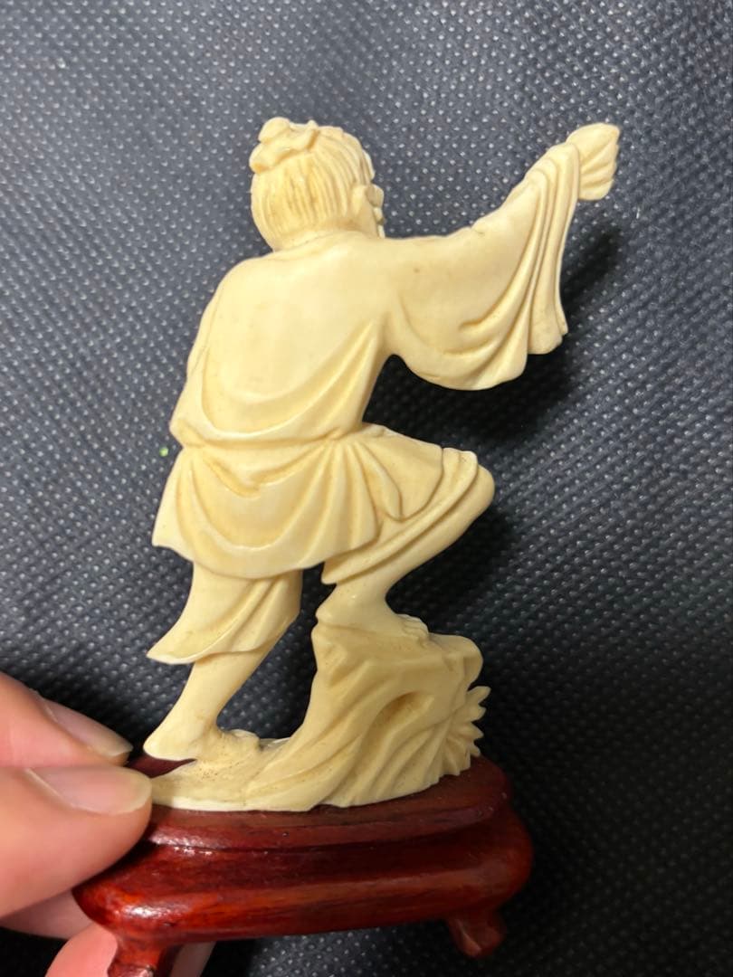 極上古美術品　マンモス　置物　漁翁 魚釣りの老人