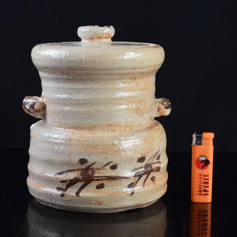 北大路魯山人作　志野焼　草文　水指　黒田陶々庵極め箱　D　R9297H